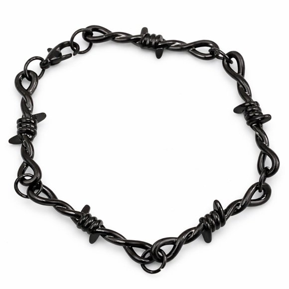 Black Barbed Wire Chain Bracelet | Gothic Punk Grunge Jewelry - Picture 1 of 5
